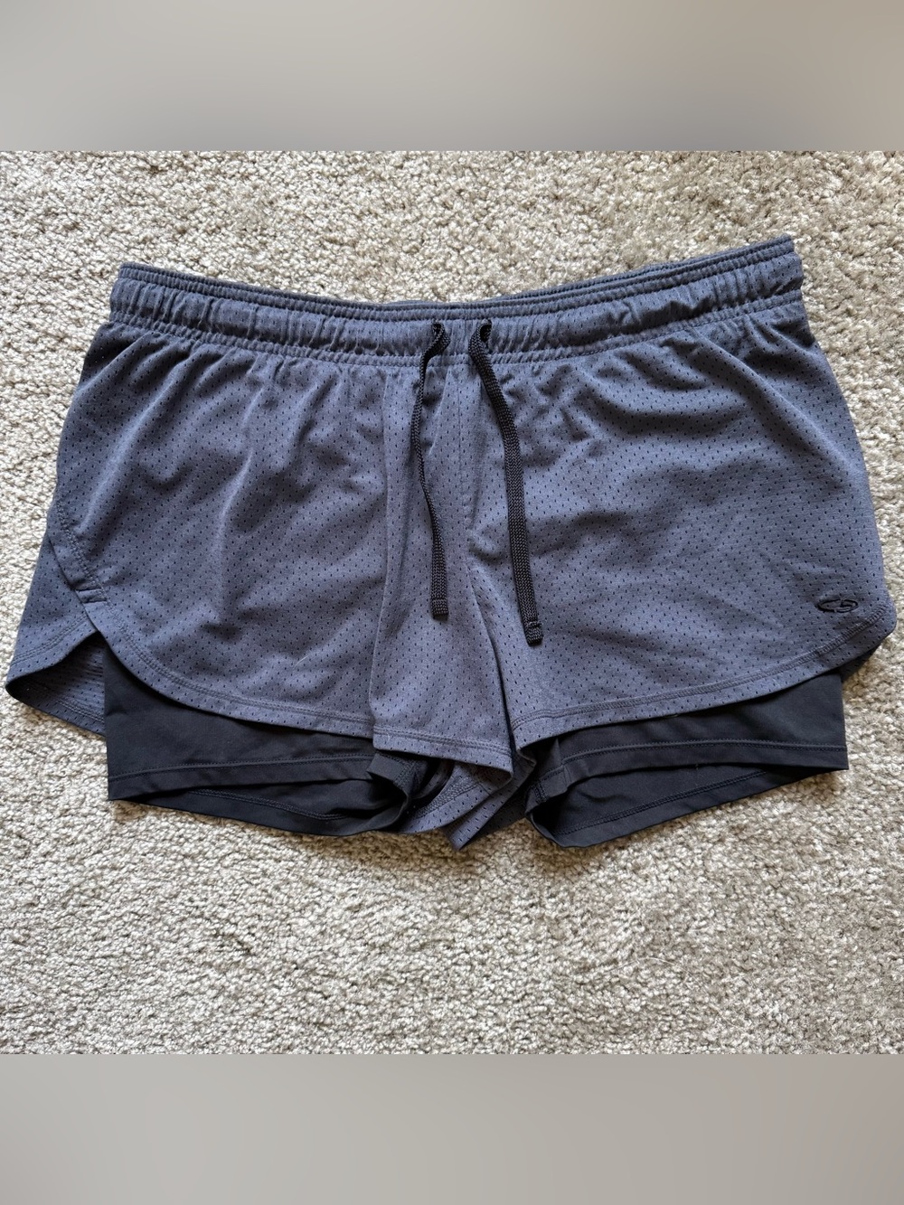 Champion Women's Double-Layer Athletic Shorts in Gray and Black